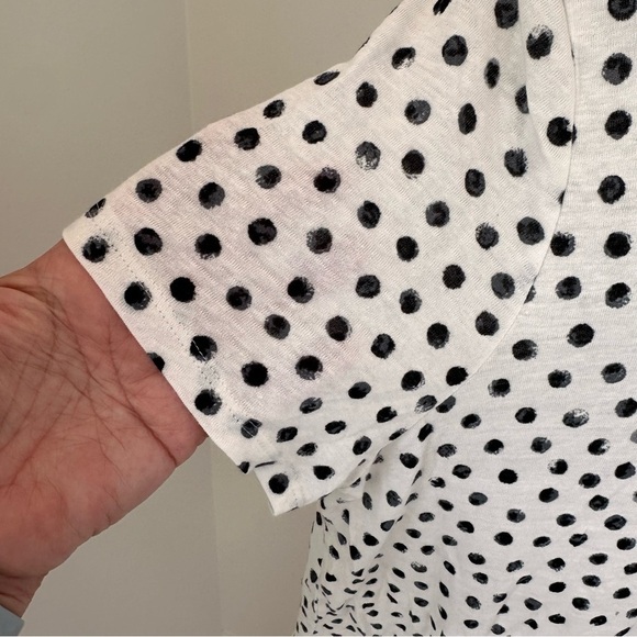 Who What Wear Cream and Black Polka Dot Linen Blend Short Sleeve Shirt Sz L - Picture 3 of 9